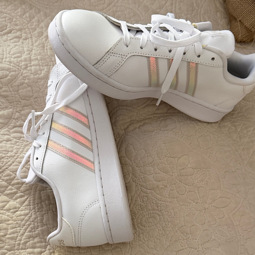 adidas White Sneakers with iridescent   Stripes